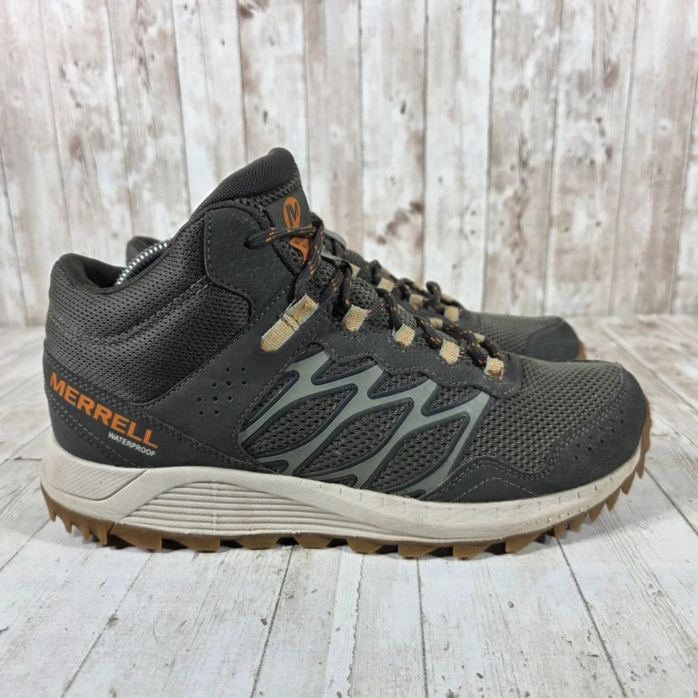 Merrell wildwood Mid Waterproof Hiking Boots Beluga Orange Mens 8